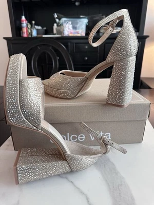 Dolce Vita Pandro Crystal Embellished Ankle Strap Platform Sandals Size 7.5 $150 - Image 1 of 4