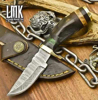 LMK Custom Hunting Skinner Knife Twist Damascus Ram's Horn EDC Minature - Image 1 of 4