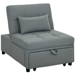 HOMCOM 4-in-1 Pull Out Sleeper Chair Bed with Pockets, Light Grey - Picture 1 of 11