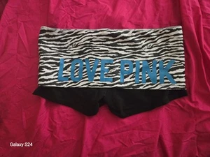 Y2K Victoria's Secret PINK VS Vintage Foldover Yoga Shorts Zebra White Blue M - Picture 1 of 4