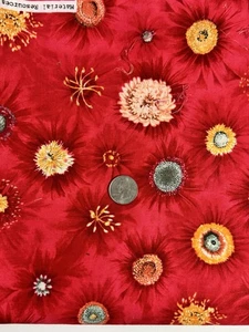 Fabric FLOWER CENTERS Julie Golimowski clothworks 1 yard Red Background - Picture 1 of 4