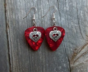 Heart Peace Sign Charm Guitar Pick Earrings - Pick Your Color - Picture 1 of 14