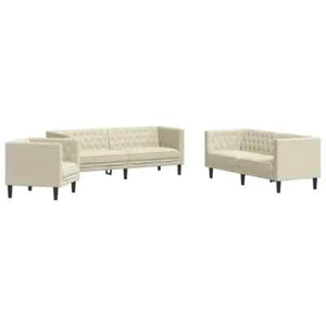 3-teiliges Chesterfield-Sofaset aus Kunstleder in Creme, Moderner Stil, Design - Bild 1 von 9