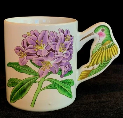 Hummingbird Handled Hydrangea Blossom Mug 10 Ounce Unbranded Made In Japan - Image 1 of 4