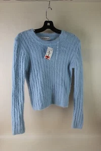 Cotton Emporium Women's Long Sleeve Crew Neck Fuzzy Sweater-Baby Blue XS - Picture 1 of 4
