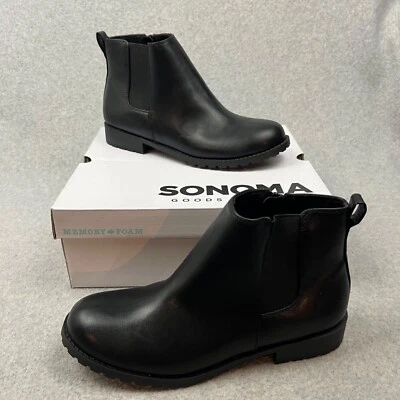 Sonoma Womens Chukka Ankle Boots Ortholite 9.5 M Shoes Faux Leather Black - Image 1 of 4