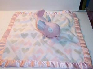 SECURITY BLANKET Cloud Island Knit Baby Bird Pink Gray Hearts  / Satin Trim EX. - Picture 1 of 4