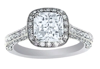 GIA Certified Diamond Engagement Ring 3.00 Carat Princess Cut 18k White Gold  - Изображение 1 из 3