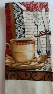 NUOVA TAZZA CAFFÈ COTONE cucchiaio forchetta coltello CUCINA PIATTI ASCIUGAMANO neutro beige rosso - Foto 1 di 2