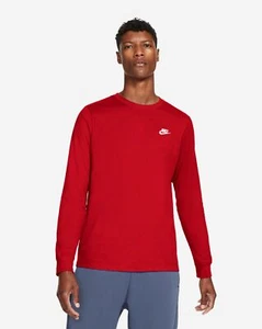 Nike Men’s NSW Club Long Sleeve T-Shirt Red White AR5193-657 XXL New - Picture 1 of 6