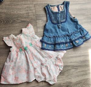 2 Baby girl dresses,denim faded glory & little me,0-3 M.