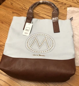 MKF By Mia K Farrow Tote Large Purse Light Blue Brown Pebbled Texture New - Picture 1 of 11