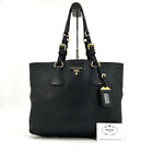 Prada Tote Bag 1Bg043 Shoulder Bag Leather Black Used Japan Authentic F/Shipping