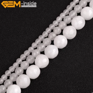 White Jade Gemstone Faceted Round Beads For Jewelry Making 15" 4mm 6mm 8mm 10mm - Picture 1 of 27