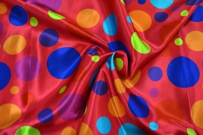 Multi Color Polka Dot Fabric | Polka Dot Satin Fabric | Polka Dot Silky Satin | - Image 1 of 3