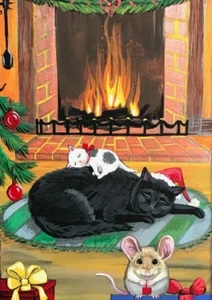 8X10 IMPRESIÓN DE PINTURA RYTA GATO NEGRO RATONES ÁRBOL DE NAVIDAD REGALO ARTE POPULAR casa 🙂 - Imagen 1 de 1