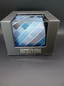 Kenneth Cole Reaction Necktie Men's Striped Pattern Blue Silk NEW in Box - Picture 1 of 6