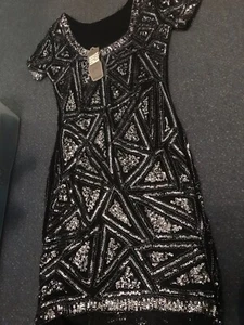 Cotton Club black sequin embroidered short party dress size 8 New With Tags - Picture 1 of 3