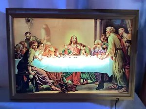Vintage Helmszene beleuchtetes Bild Kunst gerahmt Nr. 71 Jesus & das letzte Abendmahl - Bild 1 von 6