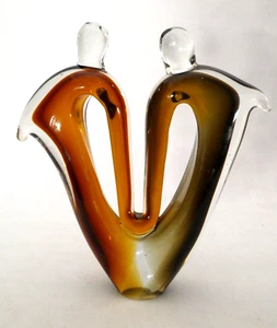 Vintage Dale Tiffany orange klar Paar hält Hände abstrakt Glas Statue - Bild 1 von 12