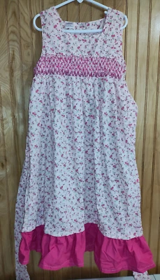 女孩缩褶可爱花朵粉红色长跳线复活节谦虚尺寸 8-10 — 第 1/4 张图片