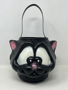 Vintage Halloween Black Cat Plastic Trick Or Treat Bucket Pail Big Eyes - Picture 1 of 5