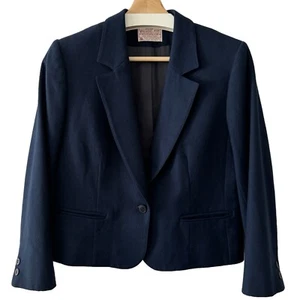 Vintage Pendleton Woolen Mills kurzer Blazer geknöpfte Jacke Damen 10P Petite marineblau - Bild 1 von 11