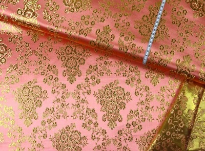 LUREX JACQUARD Stoff Brokat Rosenbouquet Kostüm Theater CORAL GOLD EUR 16,98/m - Bild 1 von 3