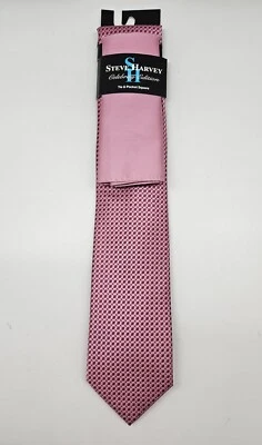 STEVE HARVEY Men's Celebrity Edition Microfiber Tie & Pocket Square Pink 3D Geo - Image 1 of 4