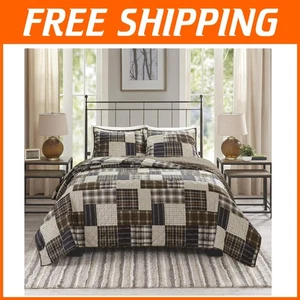 Lodge Style Reversible Coverlet with Shams - King/Cal King in Timber Black/Brown - Picture 1 of 15