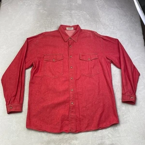 Vintage Guess Jeans Mens XL Button Down Shirt Red Denim Long Sleeve Pockets - Picture 1 of 8