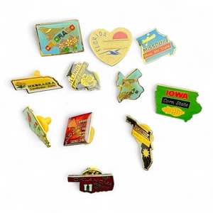 Lote de 11 prendedores vintage de sombrero/solapa esmaltados estatales - Imagen 1 de 24