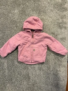 Carhartt Jacket Kids XXS Pink 4-5 Sherpa Lined Canvas Hooded Full Zip * - Picture 1 of 11