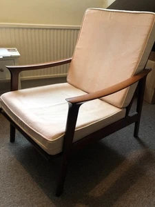 Pair of Vintage Midcentury Danish Style Armchairs with wooden frames c1960s - Picture 1 of 16