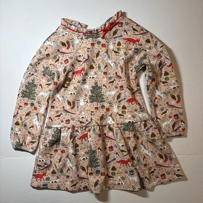 迷你紧身节日圣诞礼服女孩 5-6 岁粉红色树礼物雪人 — 第 1/4 张图片