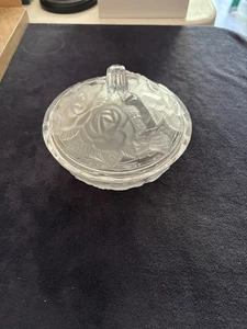 Studio Nova Crystal Winter Rose Lidded Candy Dish 5.5" embossed frosted - Picture 1 of 4