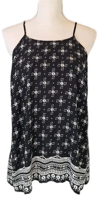 Camiseta sin mangas túnica espalda cruzada OLD NAVY talla L blanco y negro diamante azteca boho 100 % rayón Foto 1 de 4