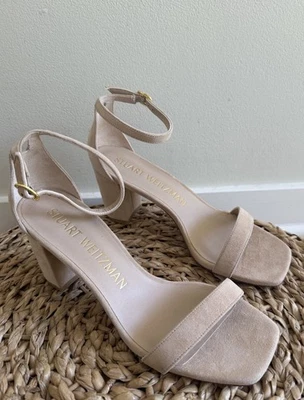 Sandalias Stuart Weitzman Nudistcurve 75 tacón bloque correa al tobillo color tostado claro 38, 7,5 Foto 1 de 4
