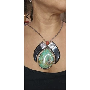 Vintage Navajo Pilot Berg Türkis Bärenkralle Anhänger Halskette - Bild 1 von 8