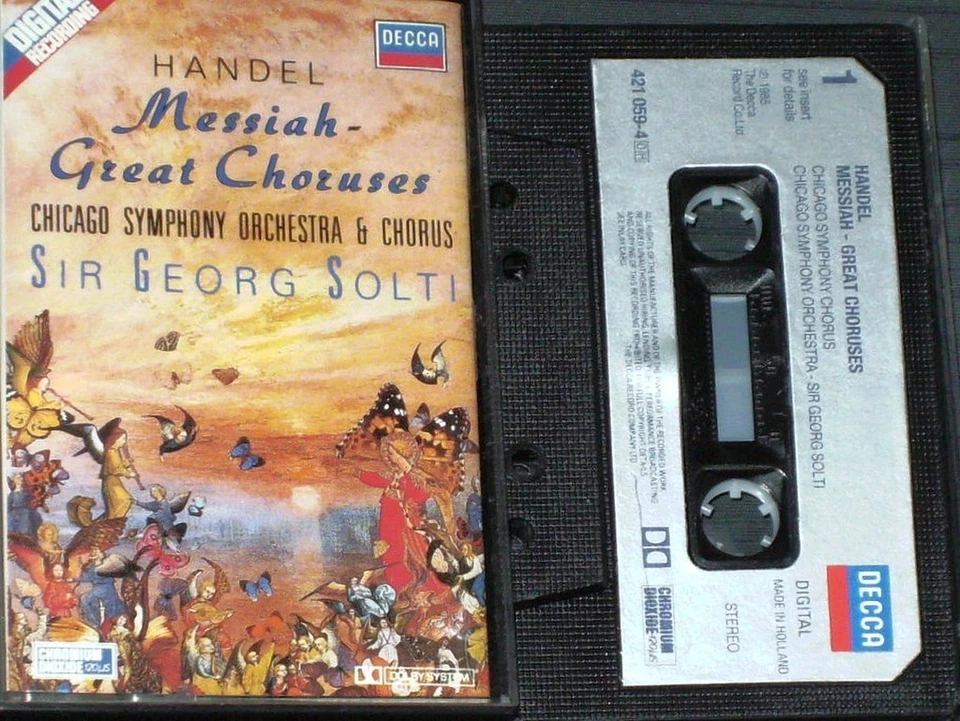 SOLTI HANDEL MESSIAH GREAT CHORUSES CSO  & CHORUS  KANAWA CASSETTE DECCA - Image 1 of 1