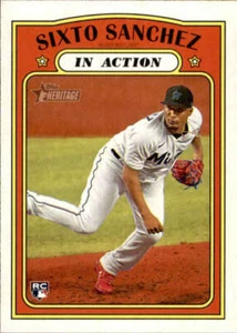 2021 Topps Heritage #16 Sixto Sanchez RC Rookie In Action  Miami Marlins  - Picture 1 of 2