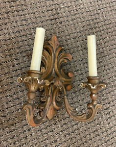 Antique Italian Gold Gilt wooden carved Wall Sconce Light 2 lights