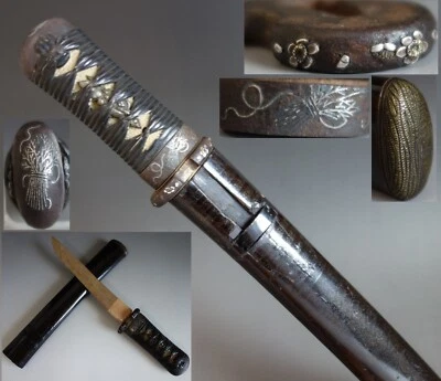 koshirae tanto dagger ume tsuba straw fuchi kashira samurai Japan sword fitting - Image 1 of 4