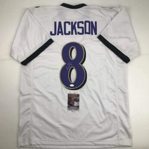 Autographed/Signed LAMAR JACKSON Baltimore White Football Jersey JSA COA Auto - Picture 1 of 4