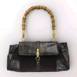 BORSA vintage autentica JOHN GALLIANO Pitone e velluto a velo serpente bambù - Foto 1 di 23