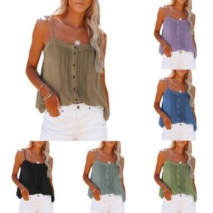 Summer Beach Style Women's Purple Sleeveless Loose Fit Top with Button Detail