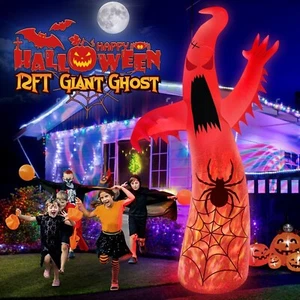 12 Ft Halloween Inflatable Ghost Spider with Built-In Color-Changing LED Lights - Picture 1 of 5