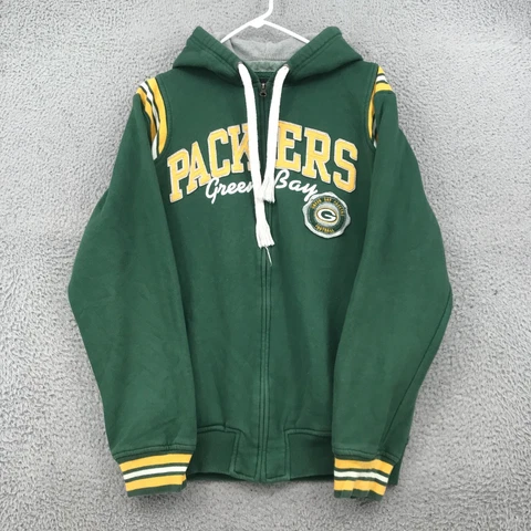 NFL Sweater Adult Medium Green Green Bay Packers Full Zip Hoodie Mens 28784 Cover