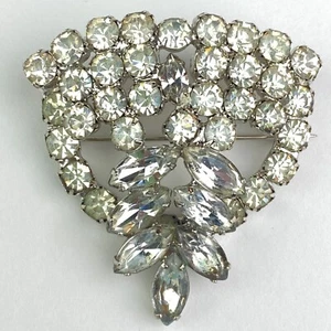 Vintage Silver Tone Large Fancy Clear Rhinestone Pin Brooch - Picture 1 of 11