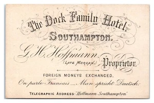 Victorian Dock Family Hotel Southampton G.H. Hoffmann Business Trade Card B1 - Picture 1 of 2